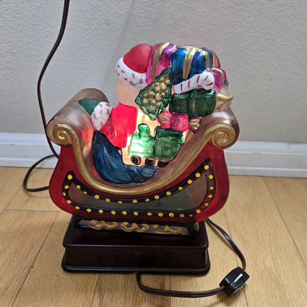 EM Merck Vintage Light Up Santa In Sleigh Old World Christmas 10th Anniversary